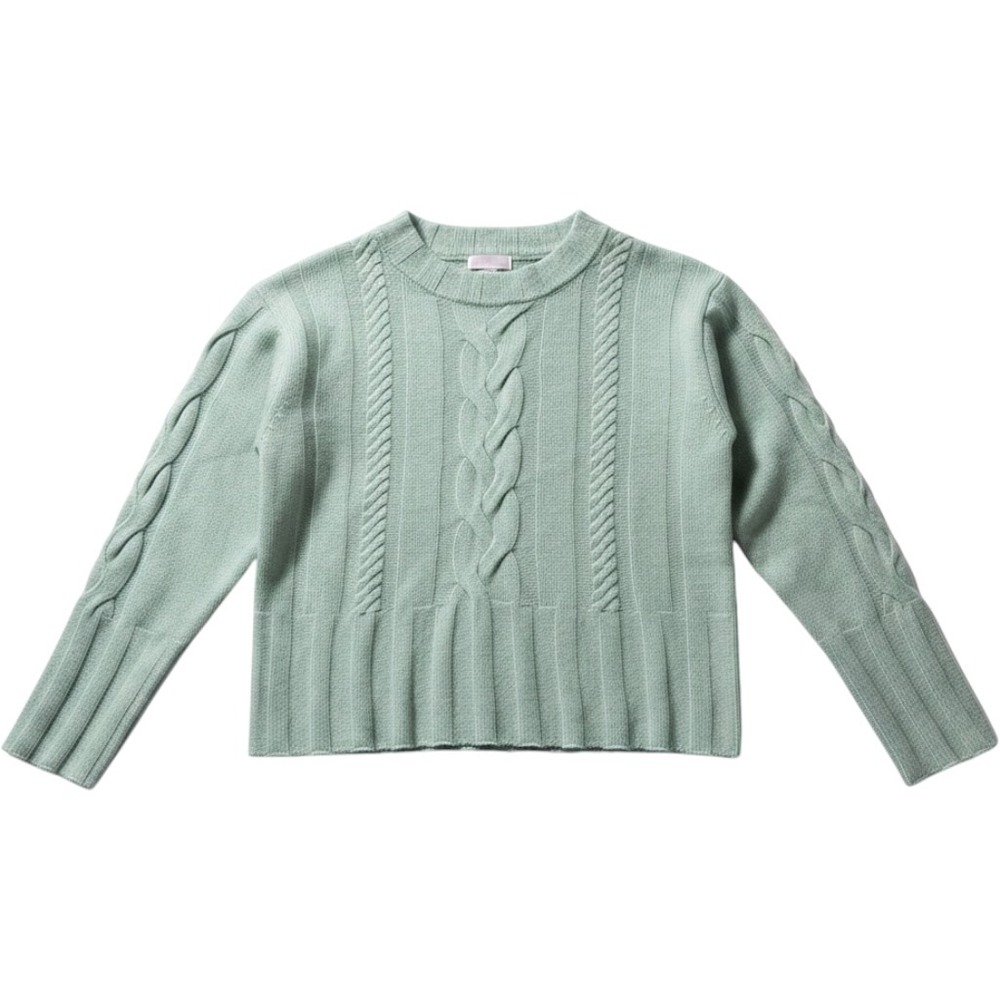 Brodie Sweater Womens Small Green Cashmere Cable Knit Crew Neck Pullover